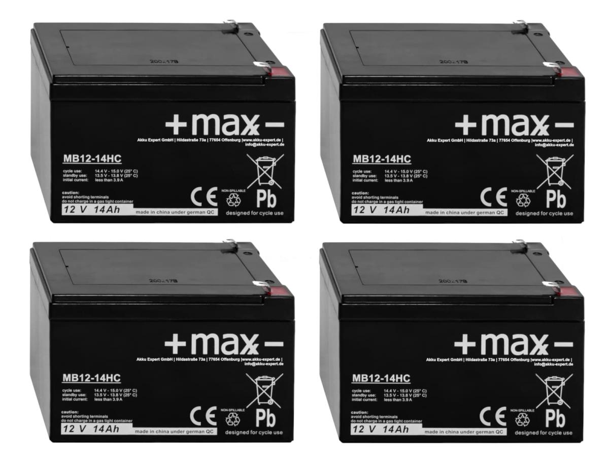 AGM Akku kompatibel 4x 12V 14Ah Batteriesatz passend für SP0051 Blei wie 12Ah